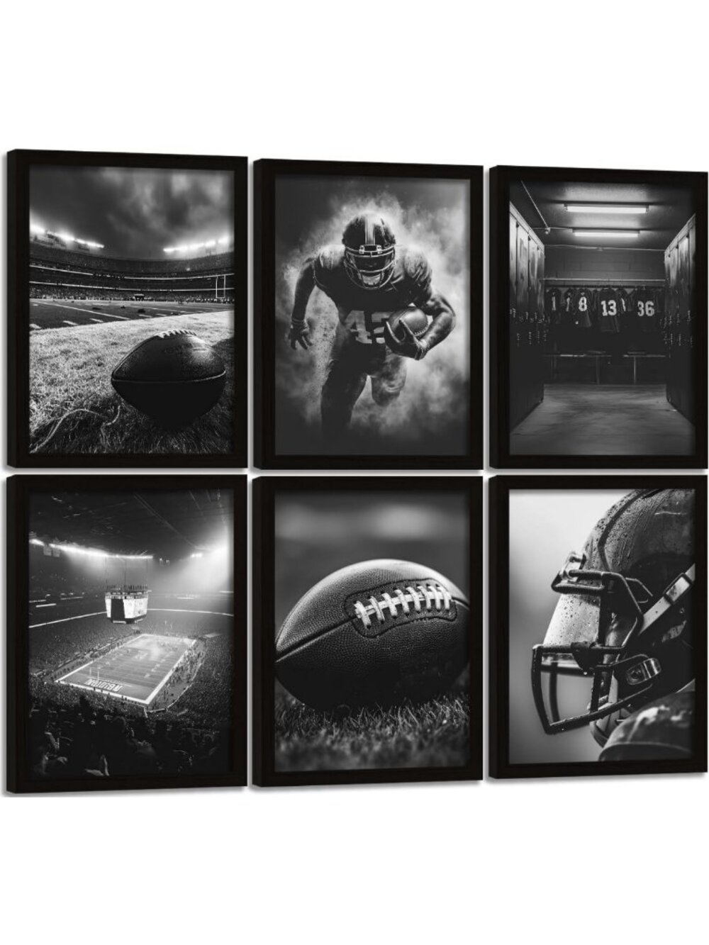 Black Framed Football Canvas Art - Rugby Field Wall Decor for Kids & Sports Fans